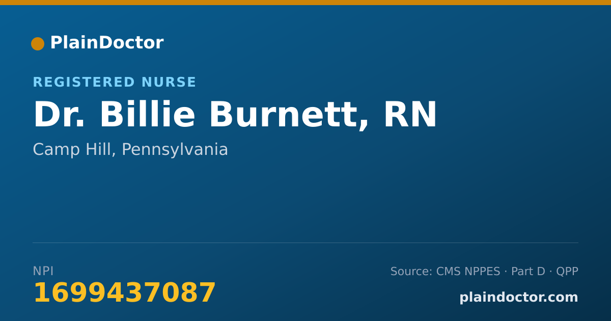 Shareable card for Billie Burnett, RN - Registered Nurse, Camp Hill, PA