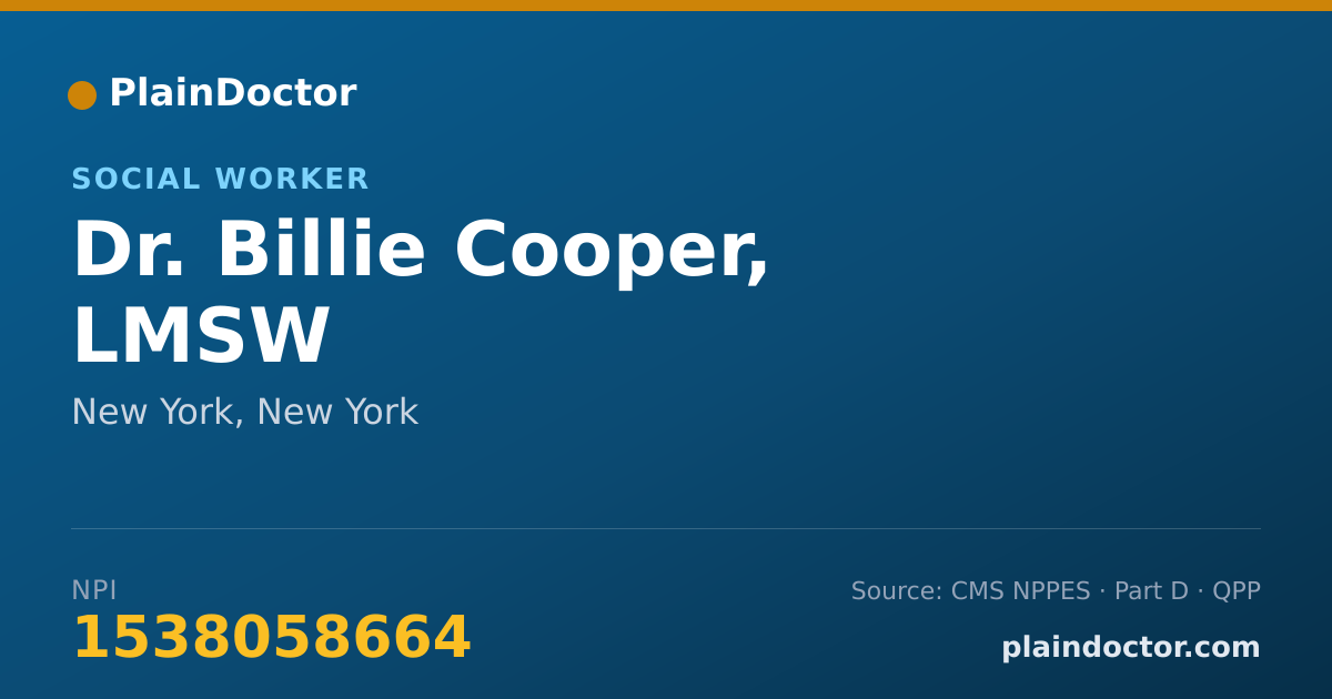 Shareable card for Billie Cooper, LMSW - Social Worker, New York, NY