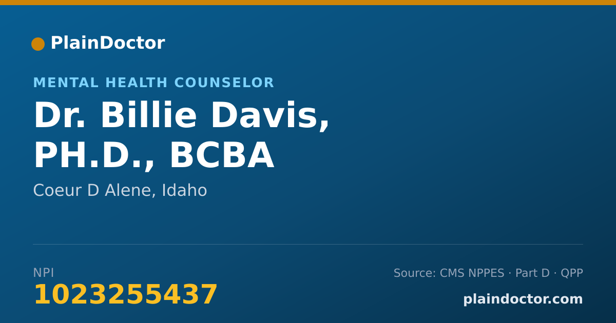Shareable card for Billie Davis, PH.D., BCBA - Mental Health Counselor, Coeur D Alene, ID
