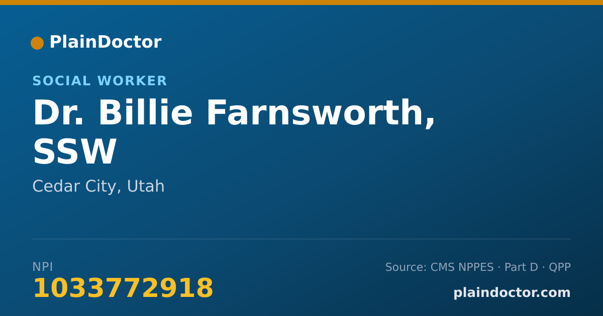 Shareable card for Billie Farnsworth, SSW - Social Worker, Cedar City, UT