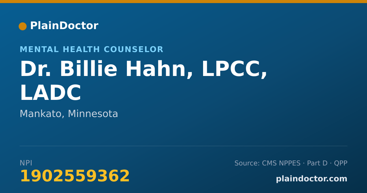 Shareable card for Billie Hahn, LPCC, LADC - Mental Health Counselor, Mankato, MN