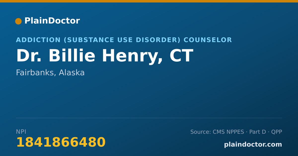 Shareable card for Billie Henry, CT - Addiction (Substance Use Disorder) Counselor, Fairbanks, AK