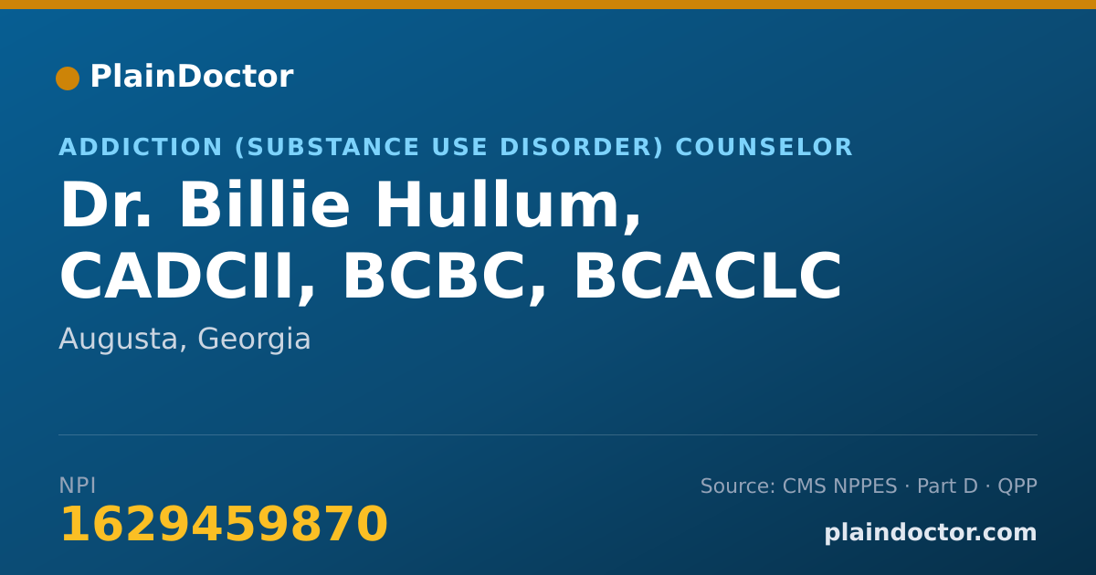 Shareable card for Billie Hullum, CADCII, BCBC, BCACLC - Addiction (Substance Use Disorder) Counselor, Augusta, GA