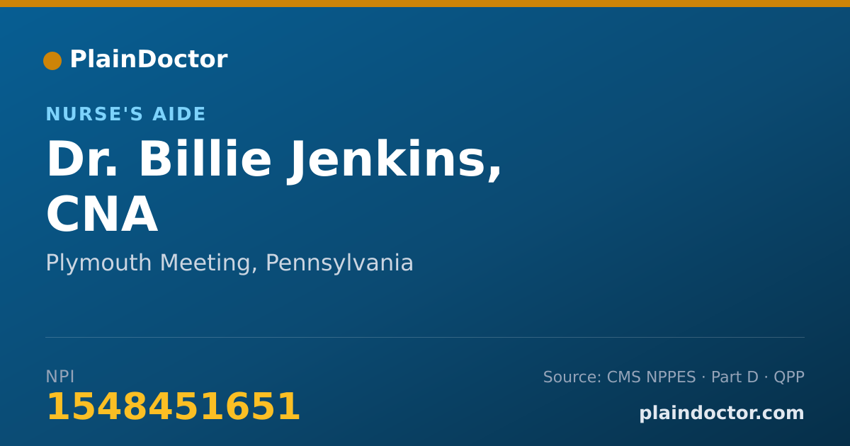 Shareable card for Billie Jenkins, CNA - Nurse's Aide, Plymouth Meeting, PA