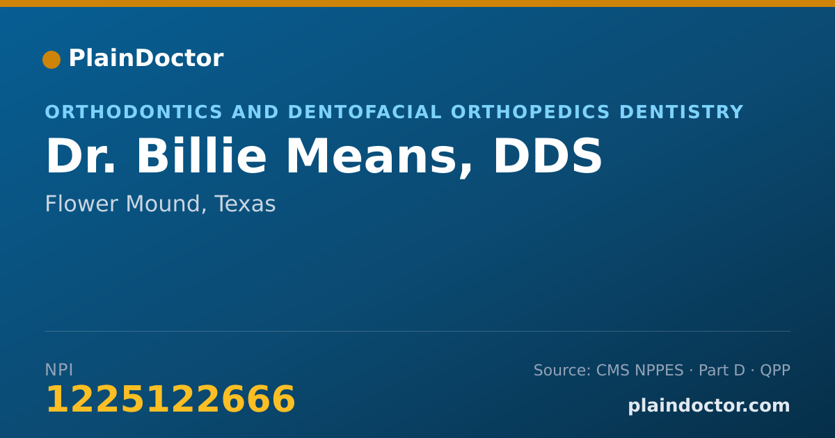Shareable card for Billie Means, DDS - Orthodontics and Dentofacial Orthopedics Dentistry, Flower Mound, TX