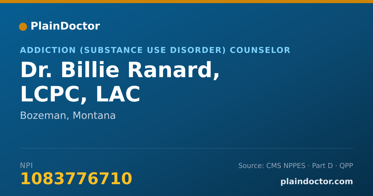 Shareable card for Billie Ranard, LCPC, LAC - Addiction (Substance Use Disorder) Counselor, Bozeman, MT