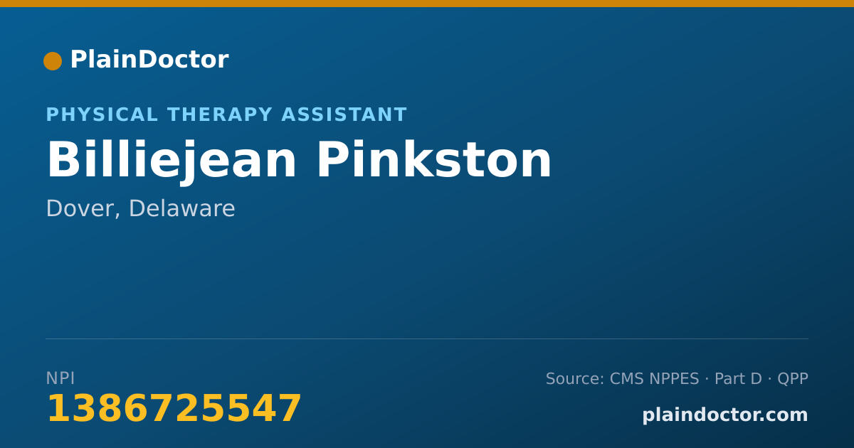 Shareable card for Billiejean Pinkston - Physical Therapy Assistant, Dover, DE