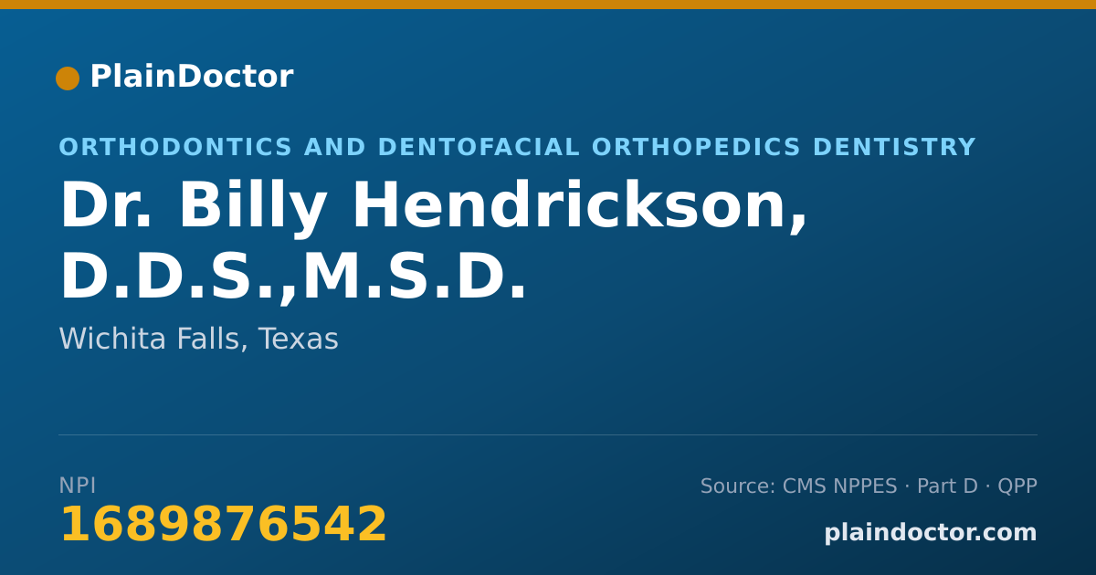 Shareable card for Billy Hendrickson, D.D.S.,M.S.D. - Orthodontics and Dentofacial Orthopedics Dentistry, Wichita Falls, TX
