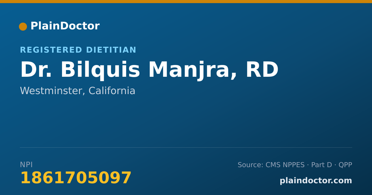 Shareable card for Bilquis Manjra, RD - Registered Dietitian, Westminster, CA