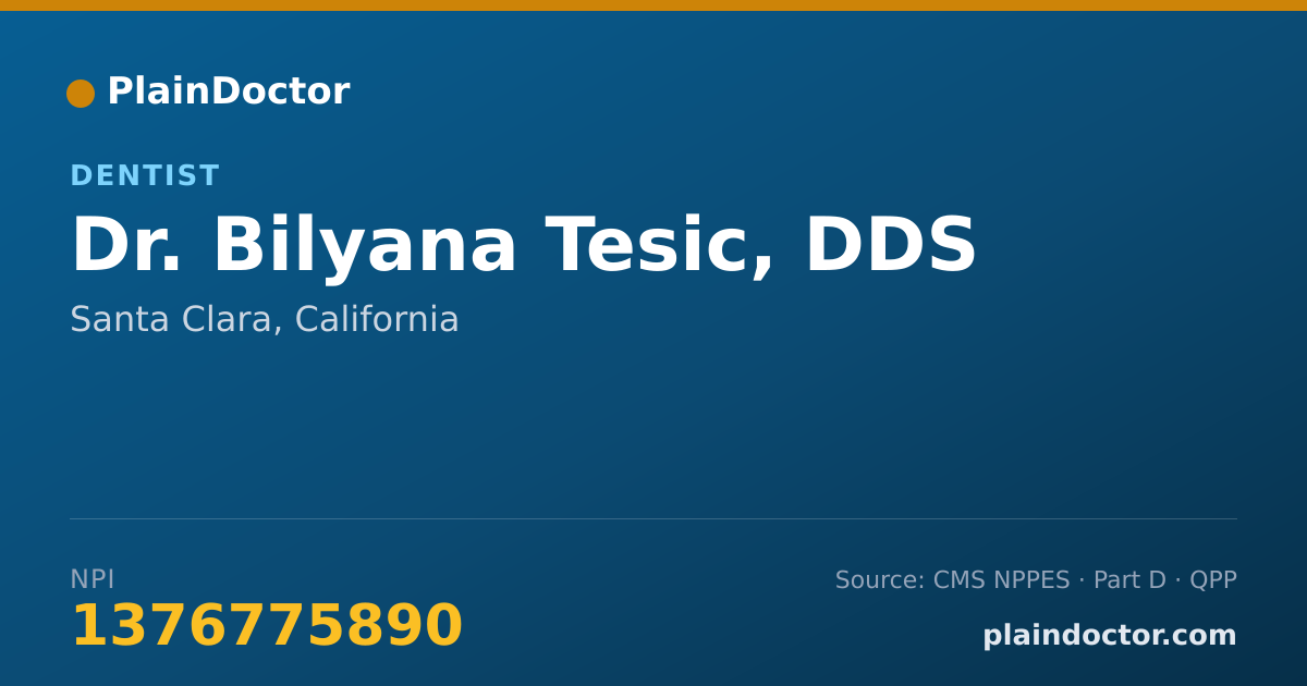 Shareable card for Bilyana Tesic, DDS - Dentist, Santa Clara, CA