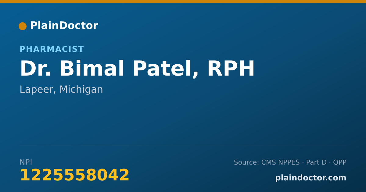 Shareable card for Bimal Patel, RPH - Pharmacist, Lapeer, MI