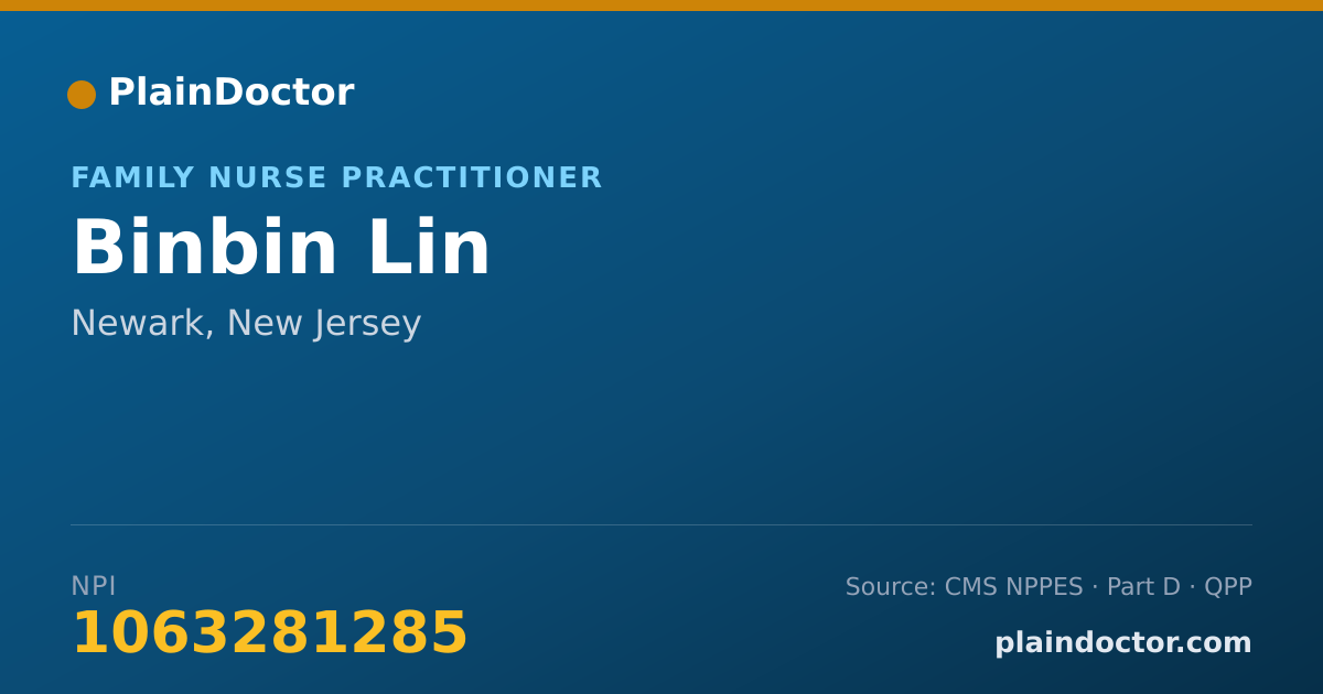 Shareable card for Binbin Lin - Family Nurse Practitioner, Newark, NJ