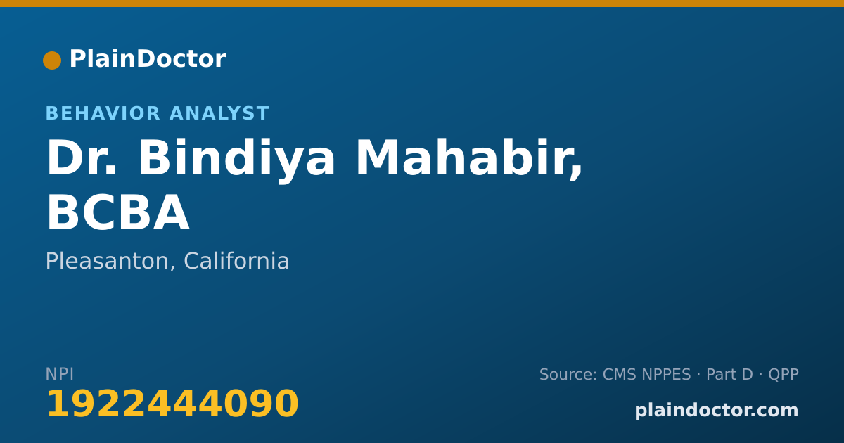 Shareable card for Bindiya Mahabir, BCBA - Behavior Analyst, Pleasanton, CA