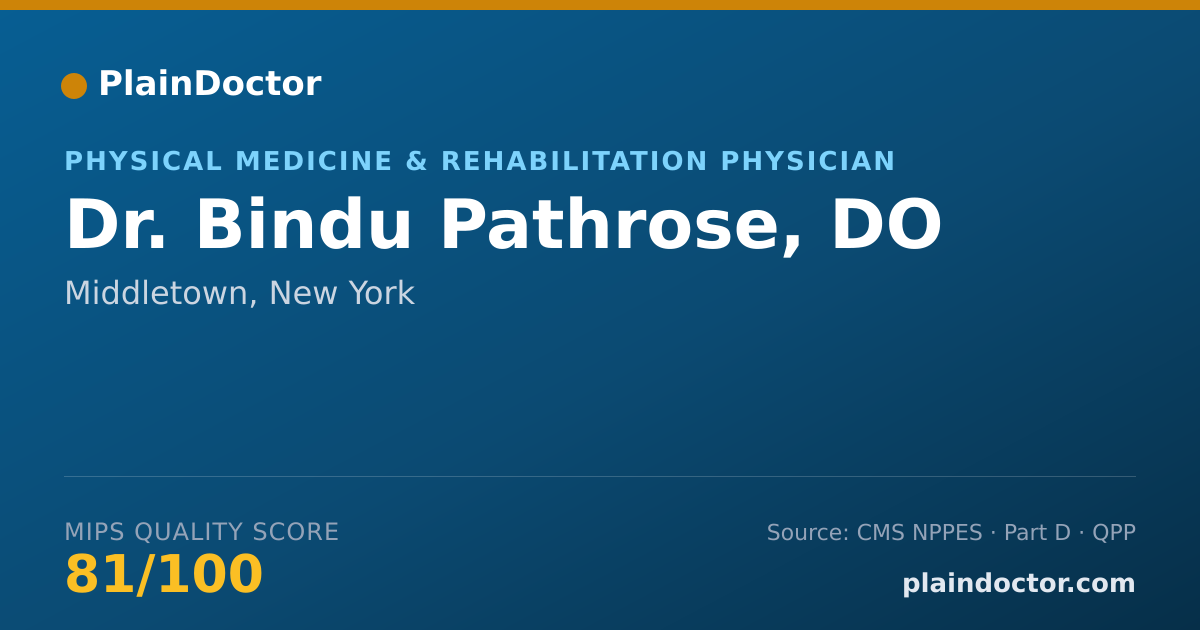 Shareable card for Bindu Pathrose, DO - Physical Medicine & Rehabilitation Physician, Middletown, NY