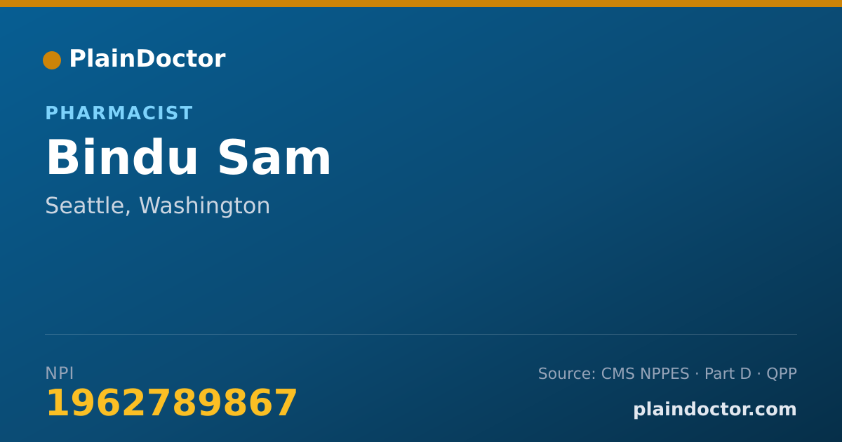 Shareable card for Bindu Sam - Pharmacist, Seattle, WA