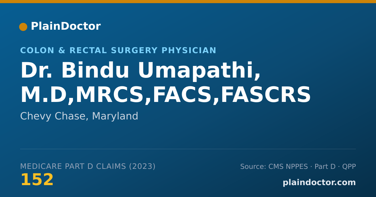 Shareable card for Bindu Umapathi, M.D,MRCS,FACS,FASCRS - Colon & Rectal Surgery Physician, Chevy Chase, MD