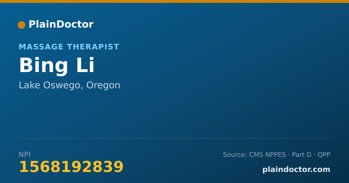 Shareable card for Bing Li - Massage Therapist, Lake Oswego, OR