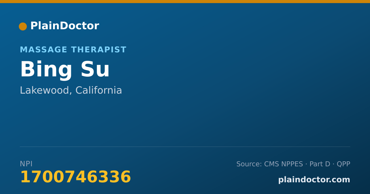Shareable card for Bing Su - Massage Therapist, Lakewood, CA
