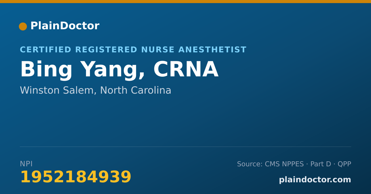 Shareable card for Bing Yang, CRNA - Certified Registered Nurse Anesthetist, Winston Salem, NC