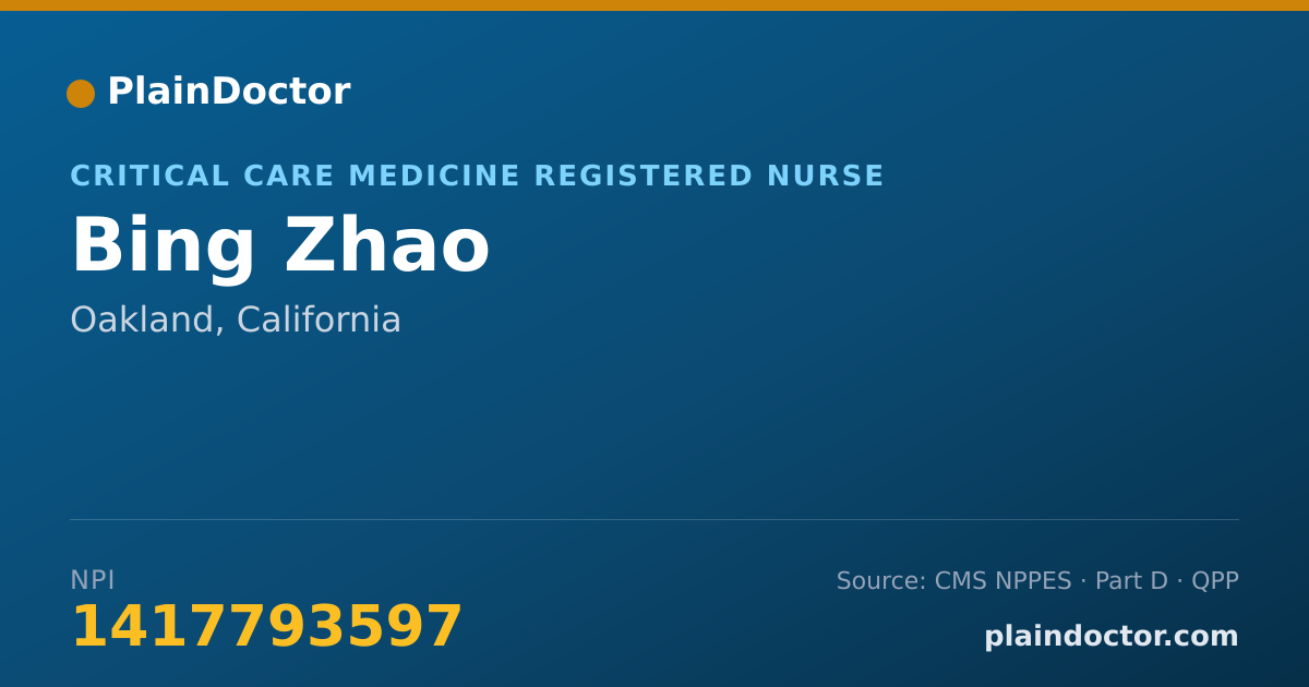 Shareable card for Bing Zhao - Critical Care Medicine Registered Nurse, Oakland, CA