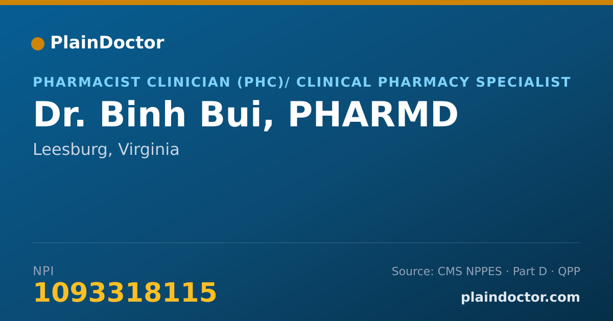 Shareable card for Binh Bui, PHARMD - Pharmacist Clinician (PhC)/ Clinical Pharmacy Specialist, Leesburg, VA