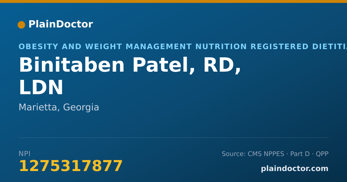 Shareable card for Binitaben Patel, RD, LDN - Obesity and Weight Management Nutrition Registered Dietitian, Marietta, GA