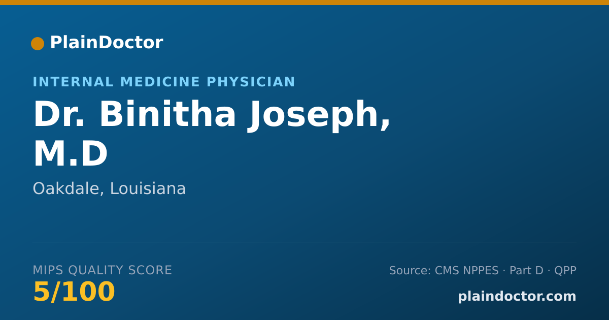 Shareable card for Binitha Joseph, M.D - Internal Medicine Physician, Oakdale, LA