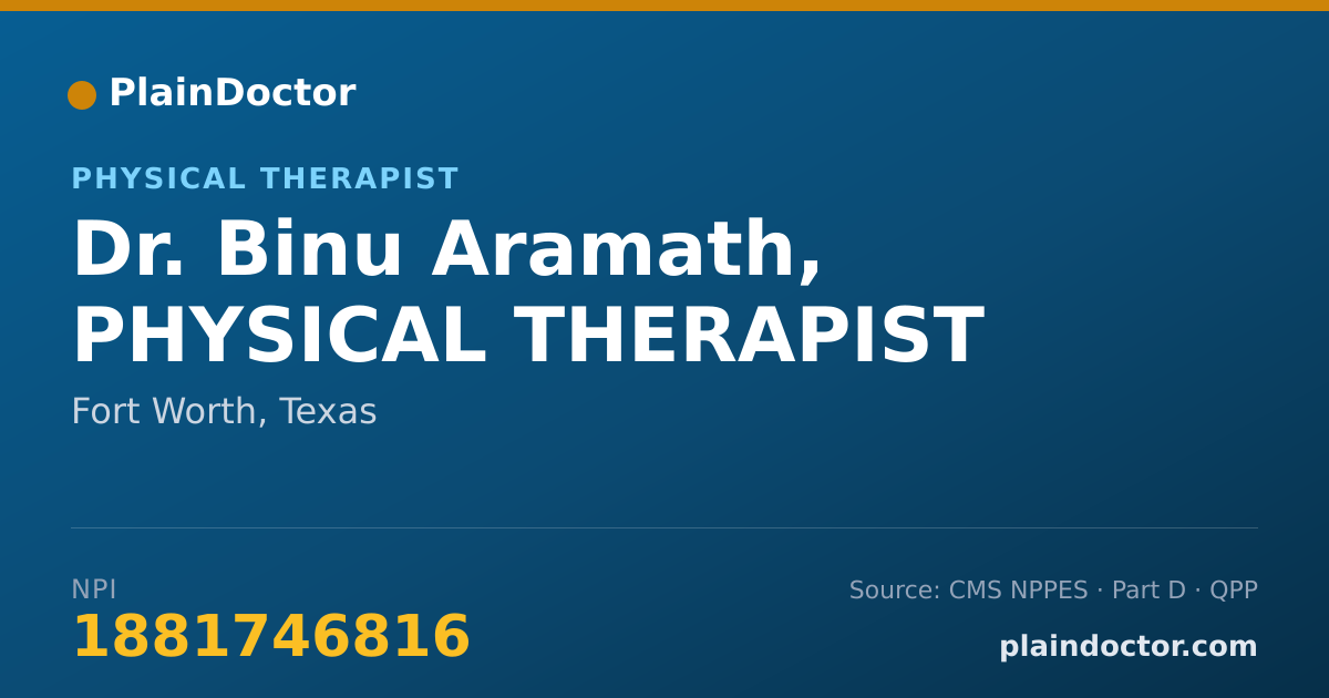 Shareable card for Binu Aramath, PHYSICAL THERAPIST - Physical Therapist, Fort Worth, TX