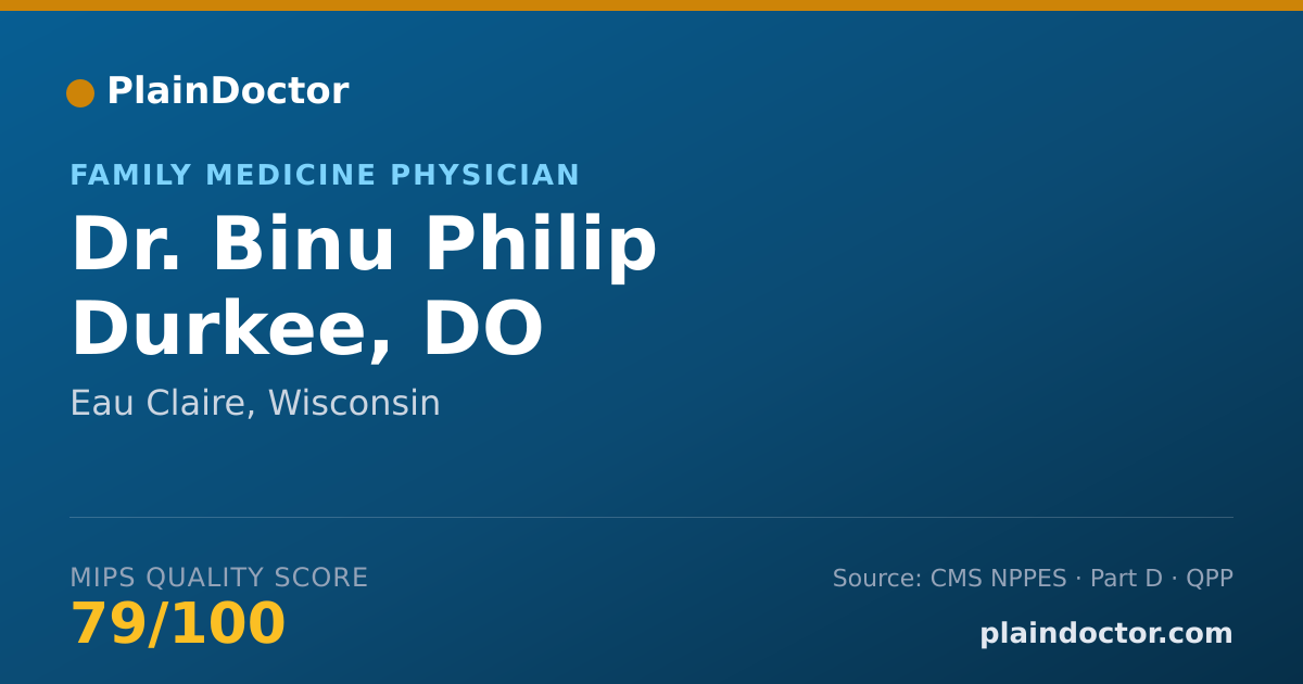 Shareable card for Binu Philip Durkee, DO - Family Medicine Physician, Eau Claire, WI