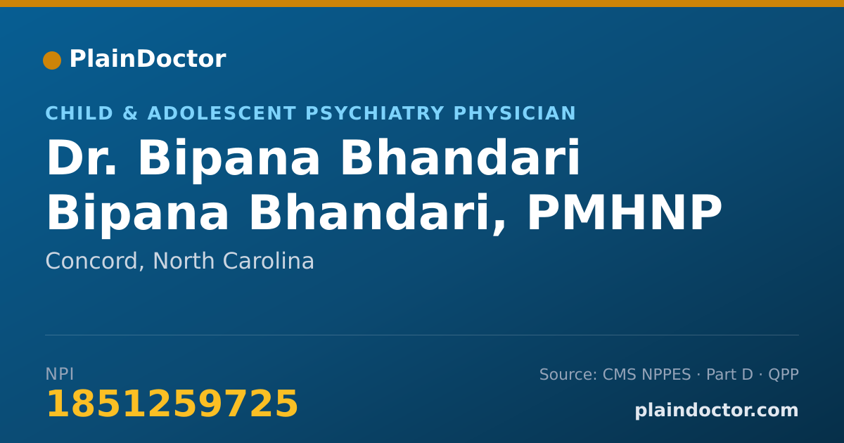 Shareable card for Bipana Bhandari Bipana Bhandari, PMHNP - Child & Adolescent Psychiatry Physician, Concord, NC