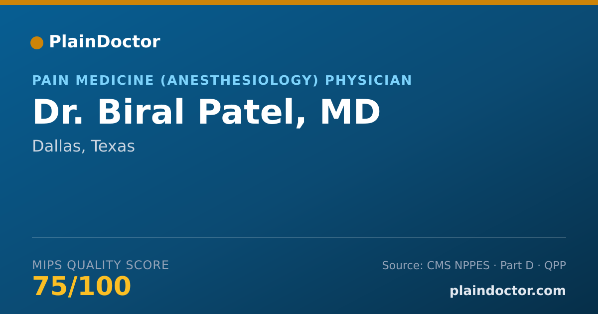 Shareable card for Biral Patel, MD - Pain Medicine (Anesthesiology) Physician, Dallas, TX