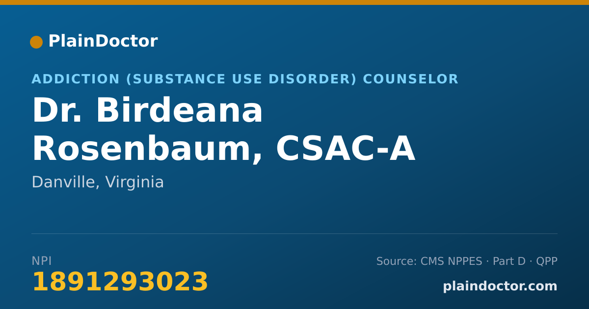Shareable card for Birdeana Rosenbaum, CSAC-A - Addiction (Substance Use Disorder) Counselor, Danville, VA