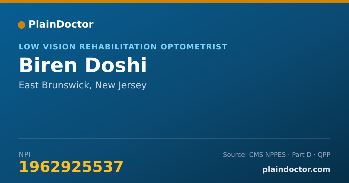 Shareable card for Biren Doshi - Low Vision Rehabilitation Optometrist, East Brunswick, NJ