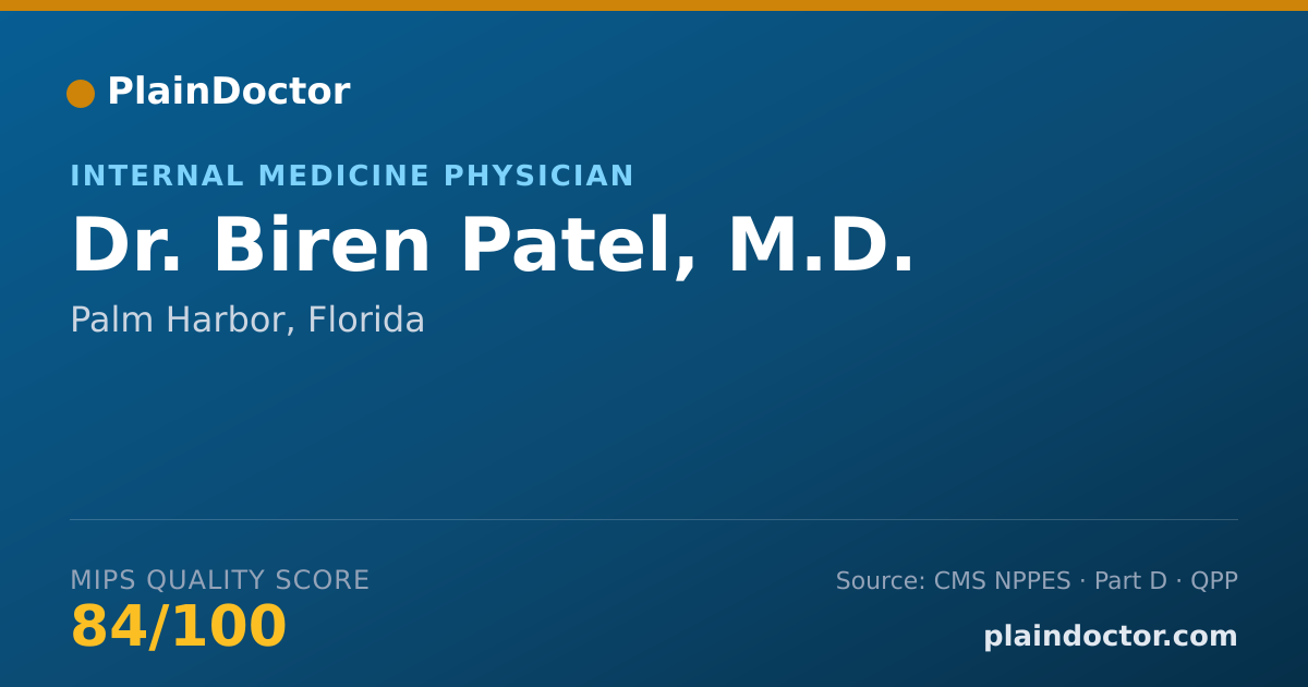Shareable card for Biren Patel, M.D. - Internal Medicine Physician, Palm Harbor, FL