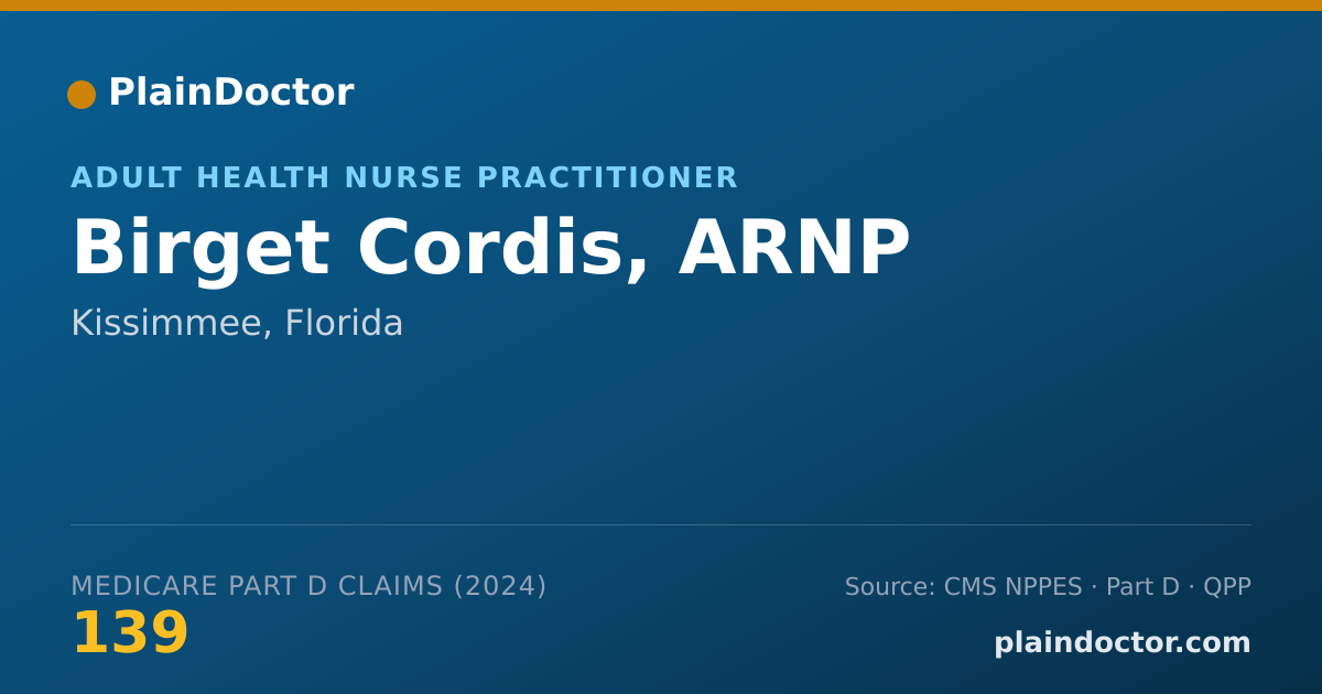 Shareable card for Birget Cordis, ARNP - Adult Health Nurse Practitioner, Kissimmee, FL