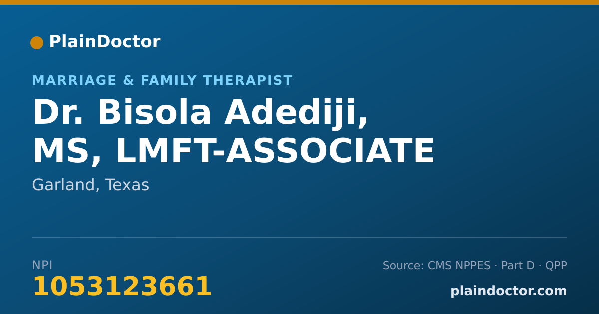 Shareable card for Bisola Adediji, MS, LMFT-ASSOCIATE - Marriage & Family Therapist, Garland, TX