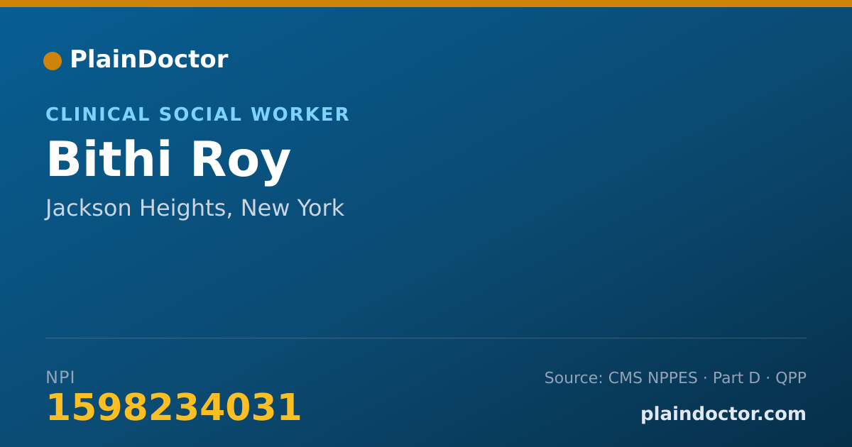 Shareable card for Bithi Roy - Clinical Social Worker, Jackson Heights, NY
