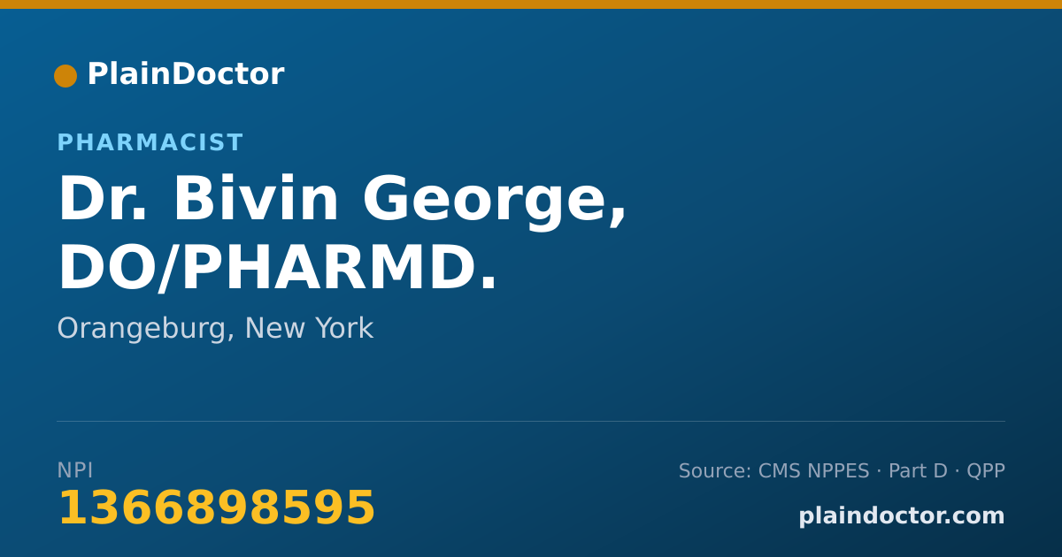 Shareable card for Bivin George, DO/PHARMD. - Pharmacist, Orangeburg, NY