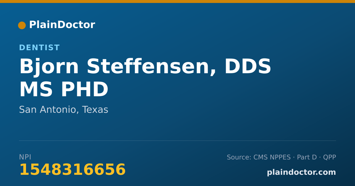 Shareable card for Bjorn Steffensen, DDS MS PHD - Dentist, San Antonio, TX
