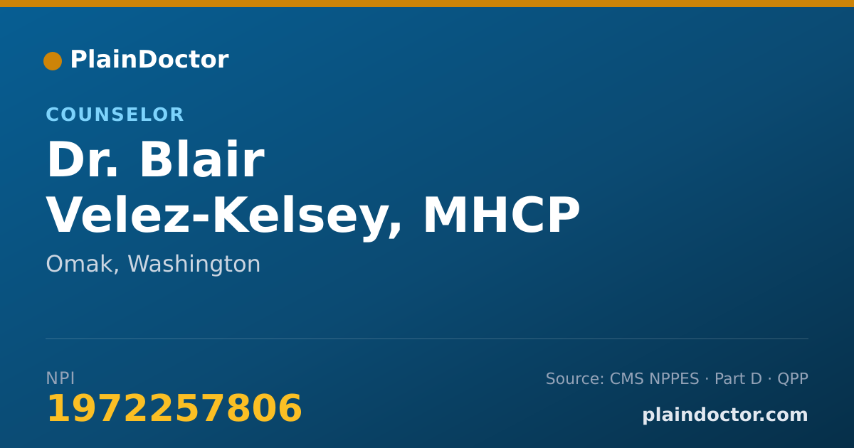 Shareable card for Blair Velez-Kelsey, MHCP - Counselor, Omak, WA