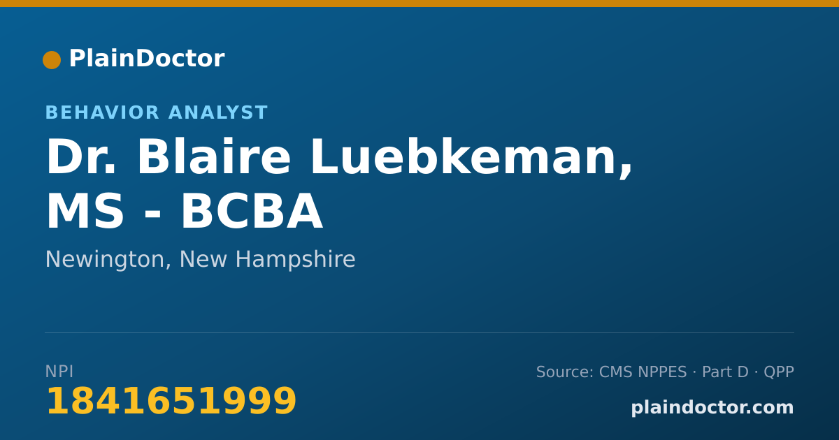 Shareable card for Blaire Luebkeman, MS - BCBA - Behavior Analyst, Newington, NH