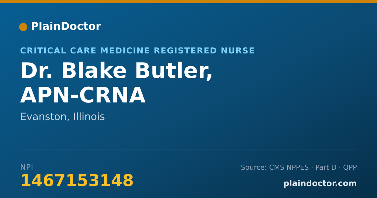 Shareable card for Blake Butler, APN-CRNA - Critical Care Medicine Registered Nurse, Evanston, IL