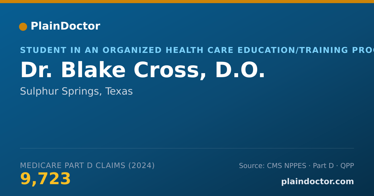 Shareable card for Blake Cross, D.O. - Student in an Organized Health Care Education/Training Program, Sulphur Springs, TX