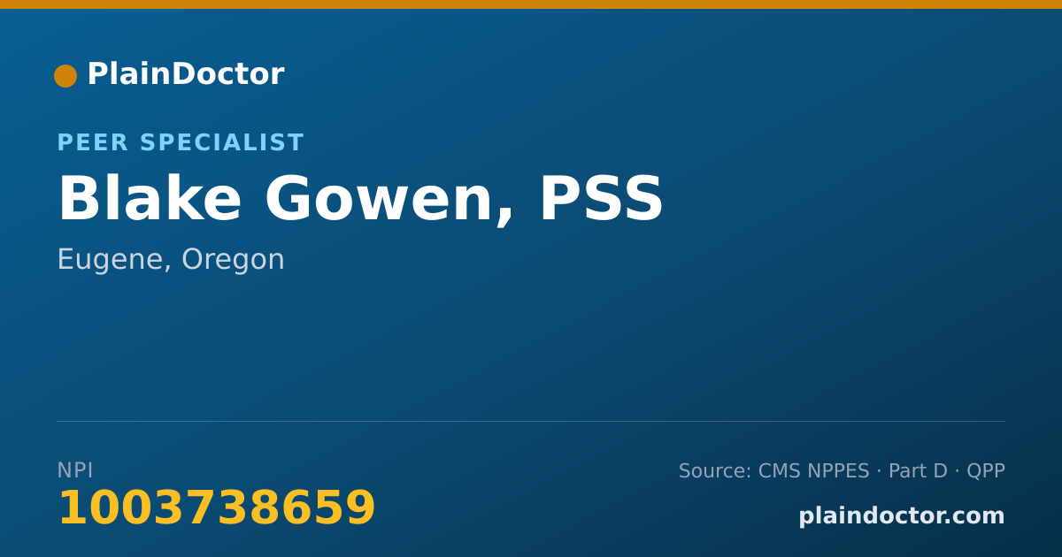 Shareable card for Blake Gowen, PSS - Peer Specialist, Eugene, OR