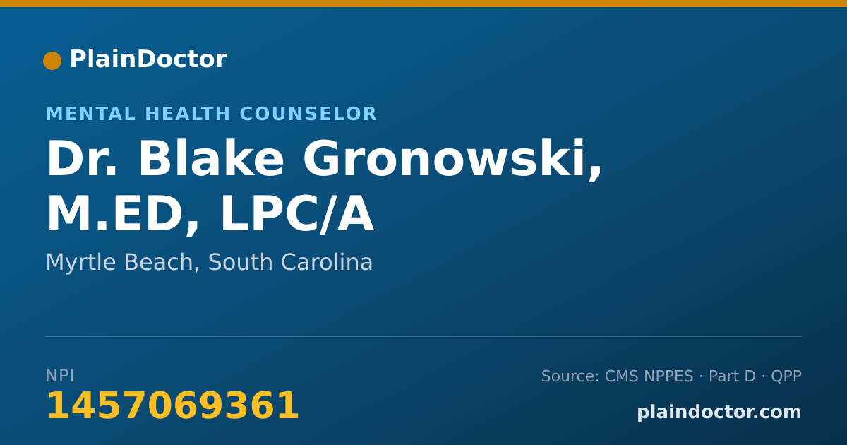 Shareable card for Blake Gronowski, M.ED, LPC/A - Mental Health Counselor, Myrtle Beach, SC