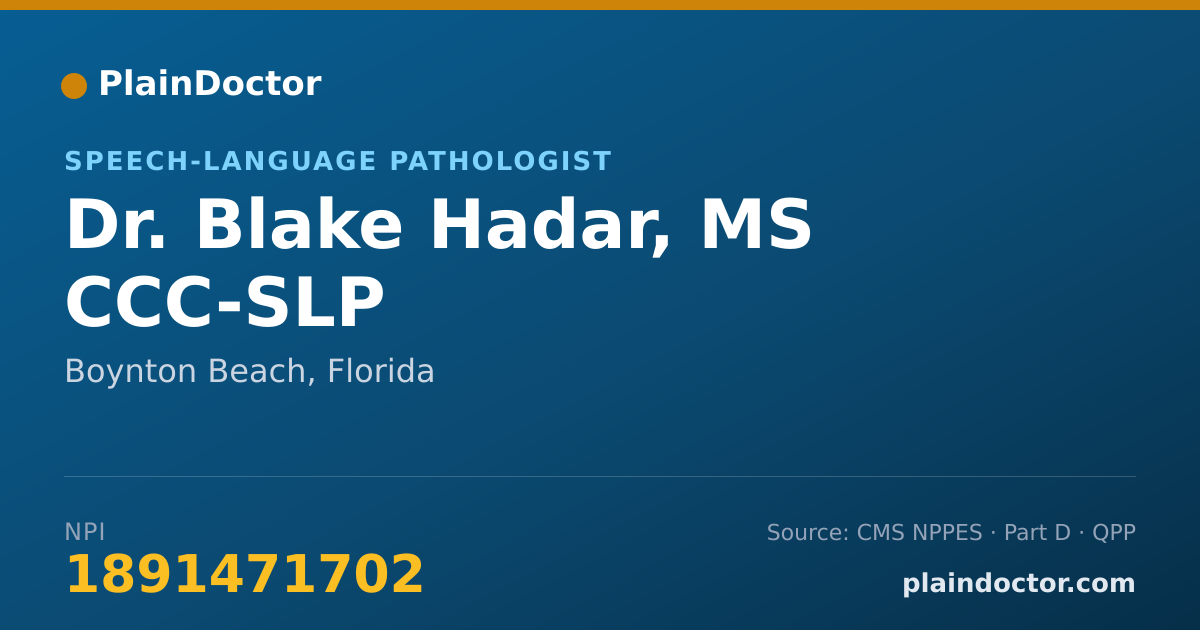 Shareable card for Blake Hadar, MS CCC-SLP - Speech-Language Pathologist, Boynton Beach, FL