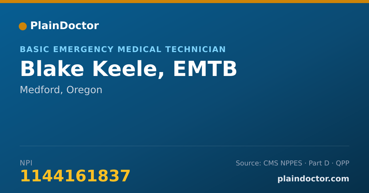 Shareable card for Blake Keele, EMTB - Basic Emergency Medical Technician, Medford, OR