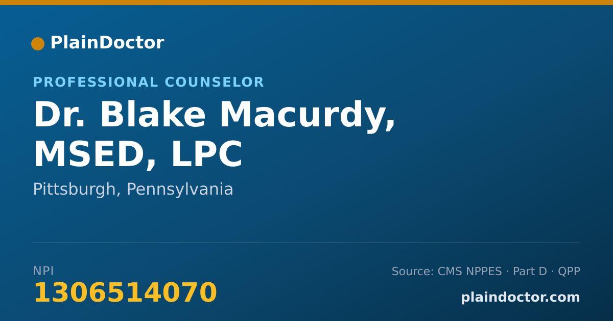 Shareable card for Blake Macurdy, MSED, LPC - Professional Counselor, Pittsburgh, PA