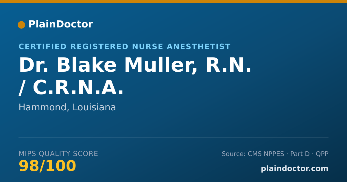 Shareable card for Blake Muller, R.N. / C.R.N.A. - Certified Registered Nurse Anesthetist, Hammond, LA