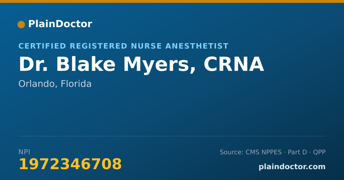 Shareable card for Blake Myers, CRNA - Certified Registered Nurse Anesthetist, Orlando, FL